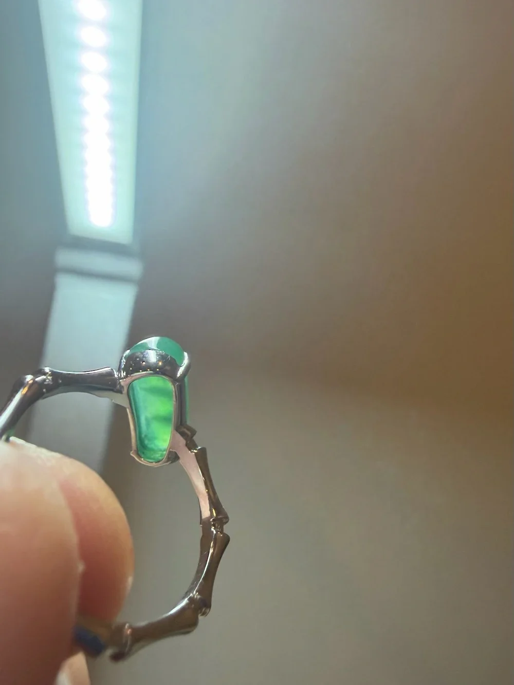 New Certified Natural Burmese Jadeite Jade Green Bean Ring